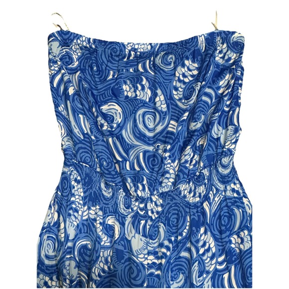 Lilly Pulitzer Strapless Jumpsuit Pic Dress Size Large Blue - Picture 2 of 9